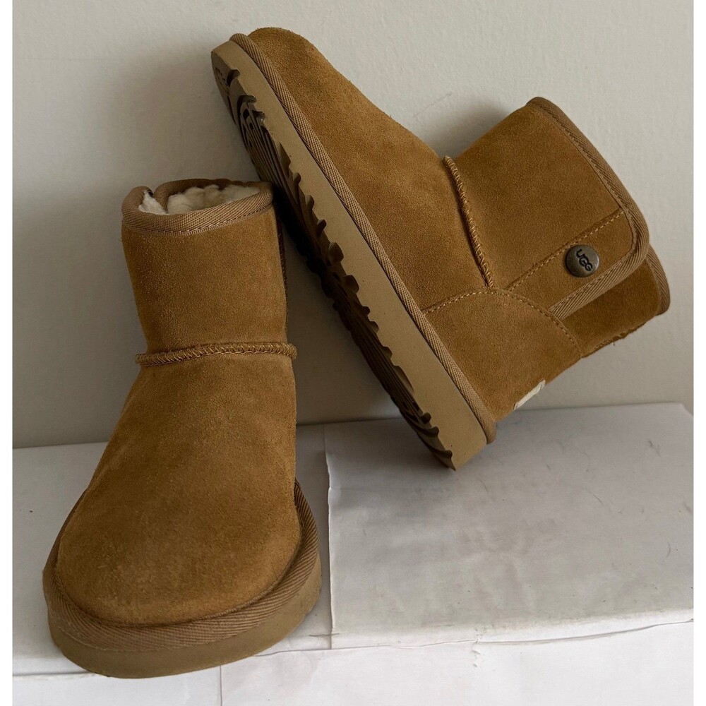 UGG Toddler Jona Mini Boot Chestnut Suede Shearling Side Snap Size 13